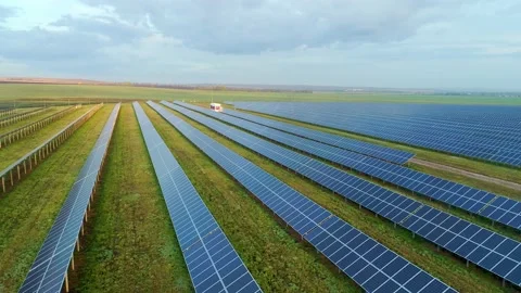 Electricity generation by solar modules, side view. Polycrystalline high Stock Footage 156463454