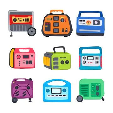 Electricity generator set cartoon vector illustration Stock Illustration