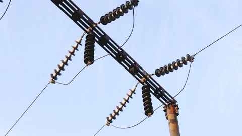 Electricity High voltage power lines station. Electrical Power Substation. High Stock Footage 194624848