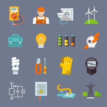 Electricity Icon Flat Stock Illustration