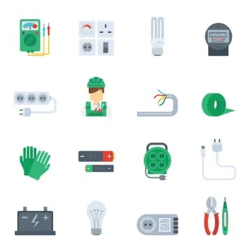 Electricity Icon Flat Set Stock Illustration