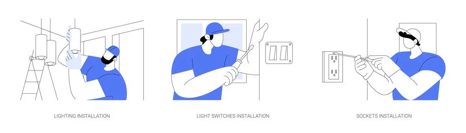 Electricity installation abstract concept vector illustrations. Stock Illustration