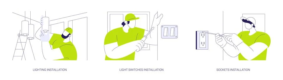 Electricity installation abstract concept vector illustrations. Stock Illustration