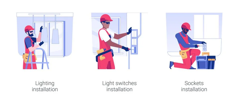 Electricity installation isolated concept vector illustrations. 스톡 일러스트