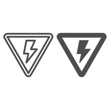 Electricity line and solid icon. Danger of high voltage, lightning in triangle 스톡 일러스트