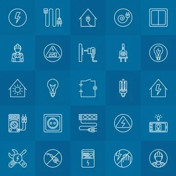 Electricity linear icons set Stock Illustration
