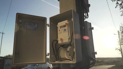 Electricity meter on a pole Stock Footage 167252471