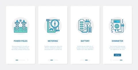 Electricity metering method, technology UX, UI onboarding mobile app page screen Stock Illustration