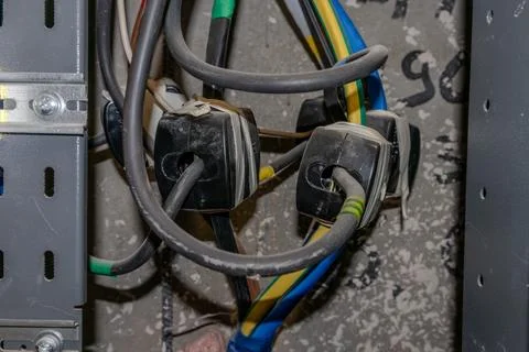 Electricity meters. Electrical panel. Electrical wires. Stock Photos