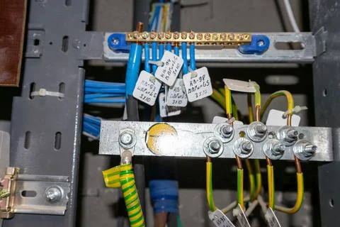 Electricity meters. Electrical panel. Electrical wires. Stock Photos