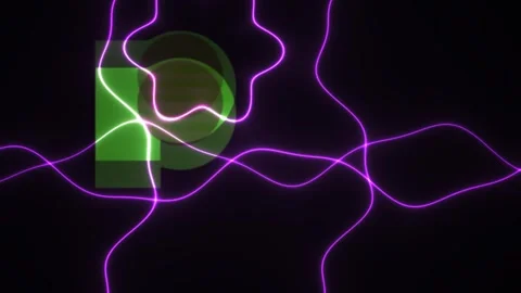 Electricity neon light trails on black background with green shapes. Stock Footage 336228782