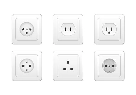 Electricity outlet socket types 3d, vector illustration 스톡 일러스트