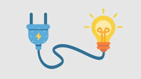 Electricity plug and light bulb logo in cartoon animation. Alpha channel. Stock Footage 311587658