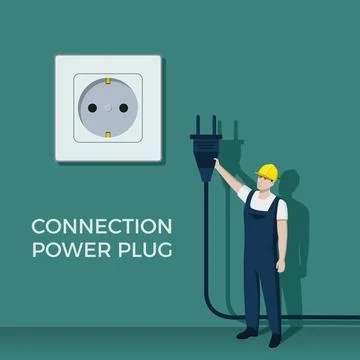 Electricity plug connection. Unplugged wire. Light socket. Electrician repair イラスト素材