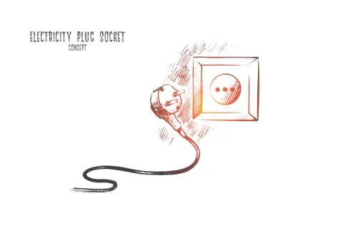 Electricity plug socket concept. Hand drawn isolated vector. Stock Illustration