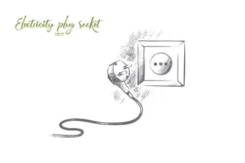 Electricity plug socket concept. Hand drawn isolated vector. 스톡 일러스트