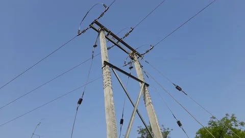A electricity pole in blue sky background. Stock Footage 193919478