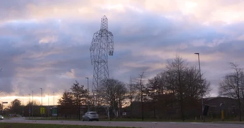 Electricity pole landmark alongside the ring road Stock Footage 122438567