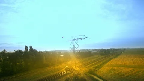 Electricity pole sunset timelapse Video stock 111894138