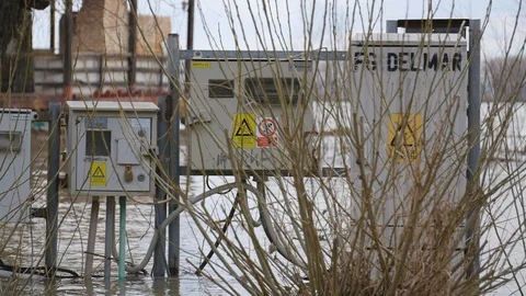 Electricity Poles In The Water Video stock 88414468