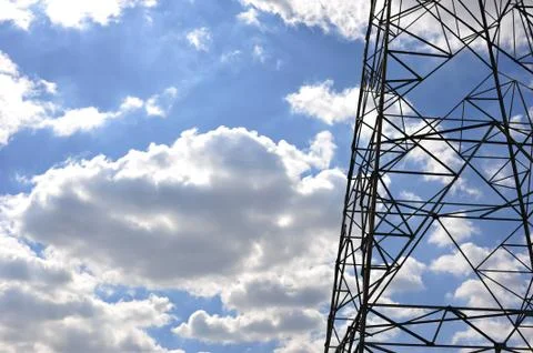 Electricity post on blue sky cloud background Stock Photos