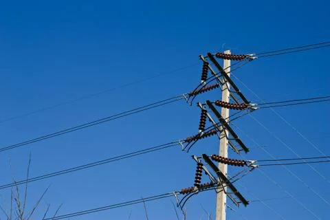 Electricity post with blue sky . Fotos Stock