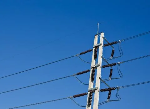 Electricity post with blue sky . Stockfoto's
