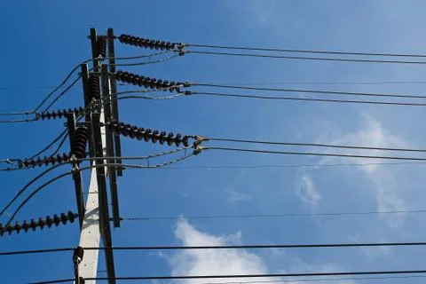 Electricity post with blue sky . Stockfoto's