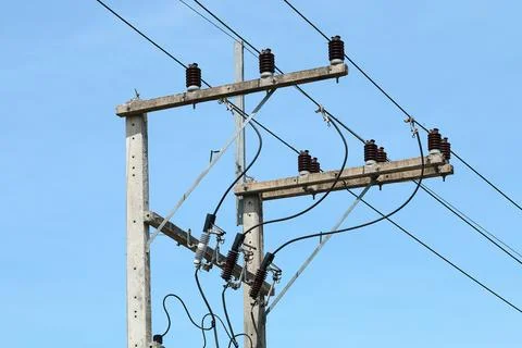 Electricity post on blue sky Stock Photos
