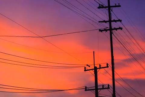 Electricity post in evening Stock Photos