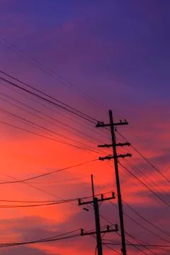 Electricity post in evening Foto stock