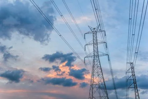 Electricity post in the evening. Stock Photos