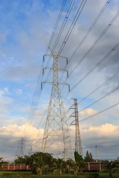 Electricity post in the evening. Stock Photos