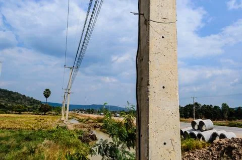 Electricity post on mountain Stock Photos