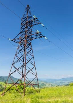 Electricity post in the mountains Stock Photos