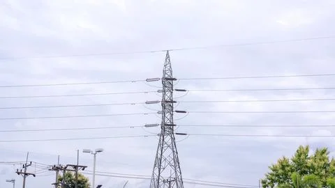 Electricity post on a sky and cloud background. Stock Photos