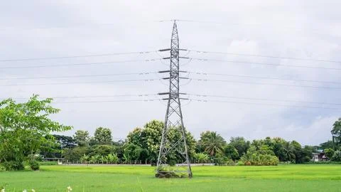 Electricity post on a sky and cloud background. Stock Photos