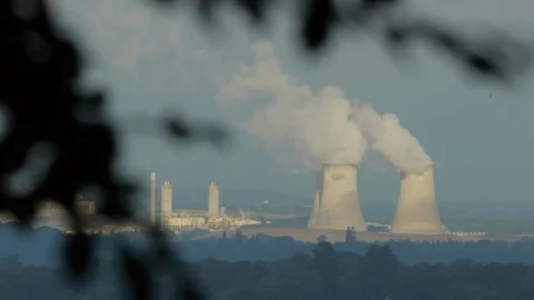 Electricity power station stacks Stock Footage 106390949