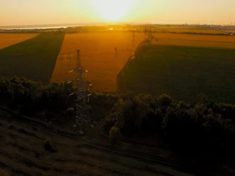 Electricity power station at a sunset Stock Footage 78042121