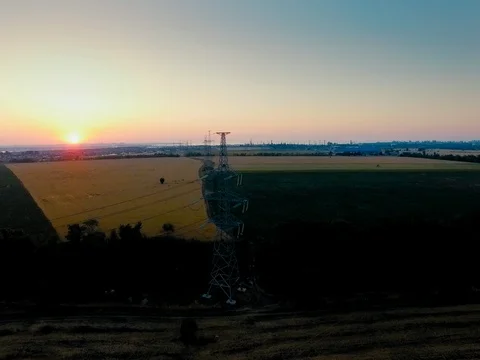 Electricity power station at a sunset Stock Footage 78042911