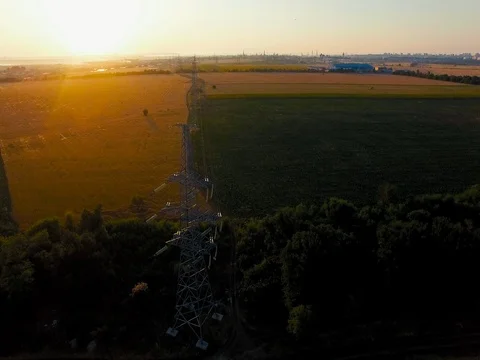 Electricity power station at a sunset Stock Footage 78045505