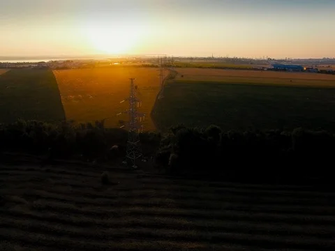 Electricity power station at a sunset Stock Footage 78045783