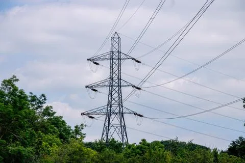 Electricity Pylon with cable Foto stock