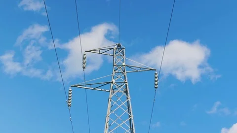 Electricity Pylon with Clouds Behind Stock Footage 80392274