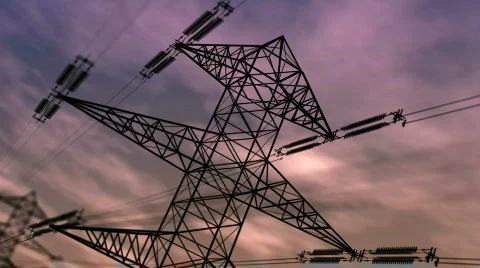 Electricity pylon at dusk Stock Footage