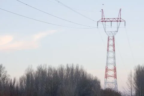 Electricity pylon in the forest Stock Photos