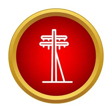 Electricity pylon icon in red circle representing power energy Stock Illustration