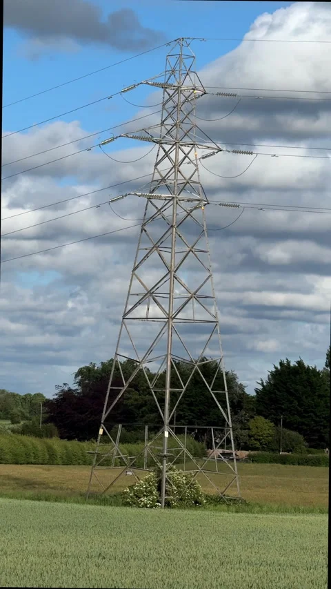 Electricity Pylon in Sefton UK. Vertical Video Stock-Footage 336237531