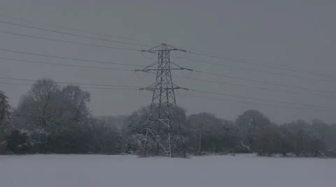 Electricity Pylon in the snow Stock Footage 1107248