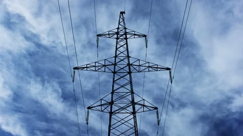 Electricity pylon with stormy sky on the background, Timelapse Stock Footage 67620029